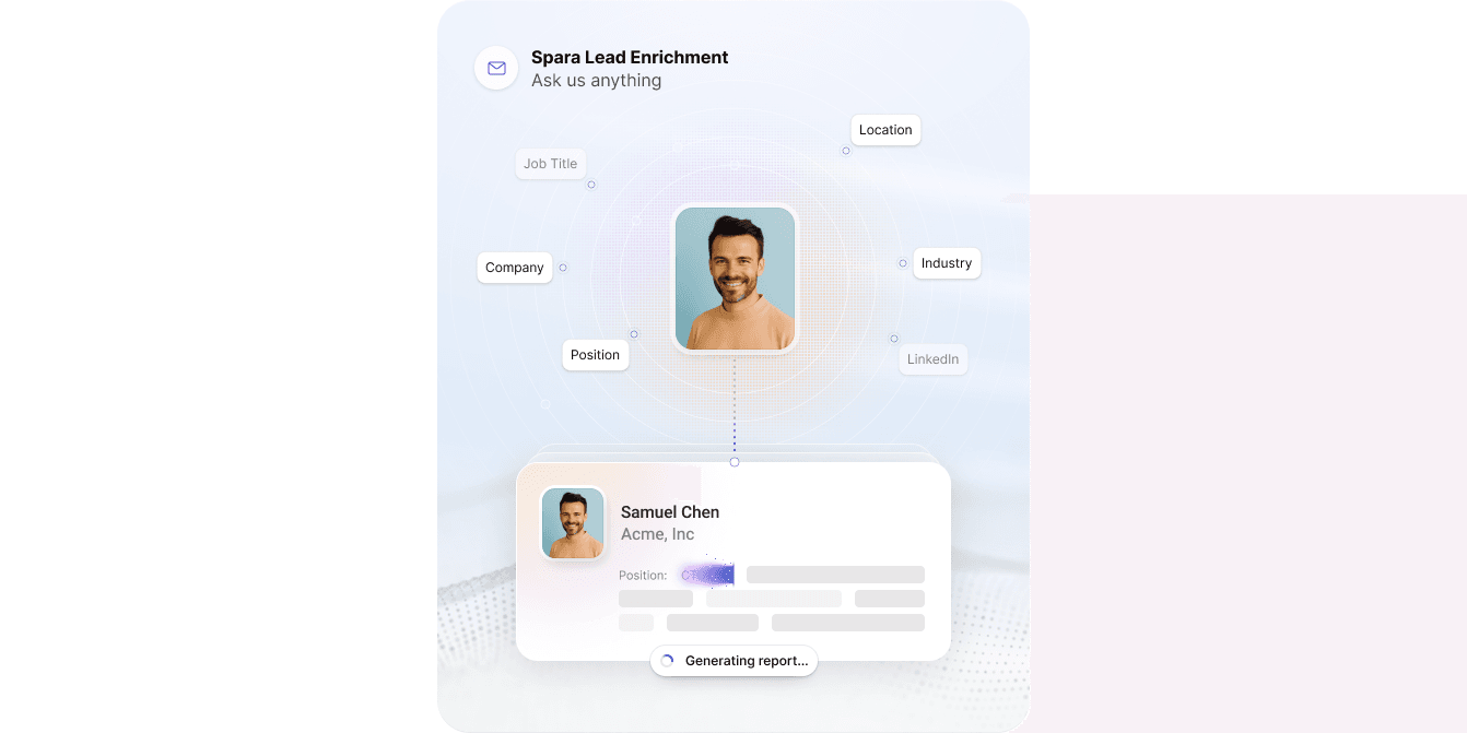 Spara lead enrichment automatically capturing prospect data including job title, company, location, and LinkedIn profile to populate CRM contact record