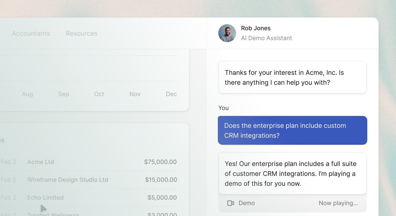 gradient background with example of sparas chatbot in action