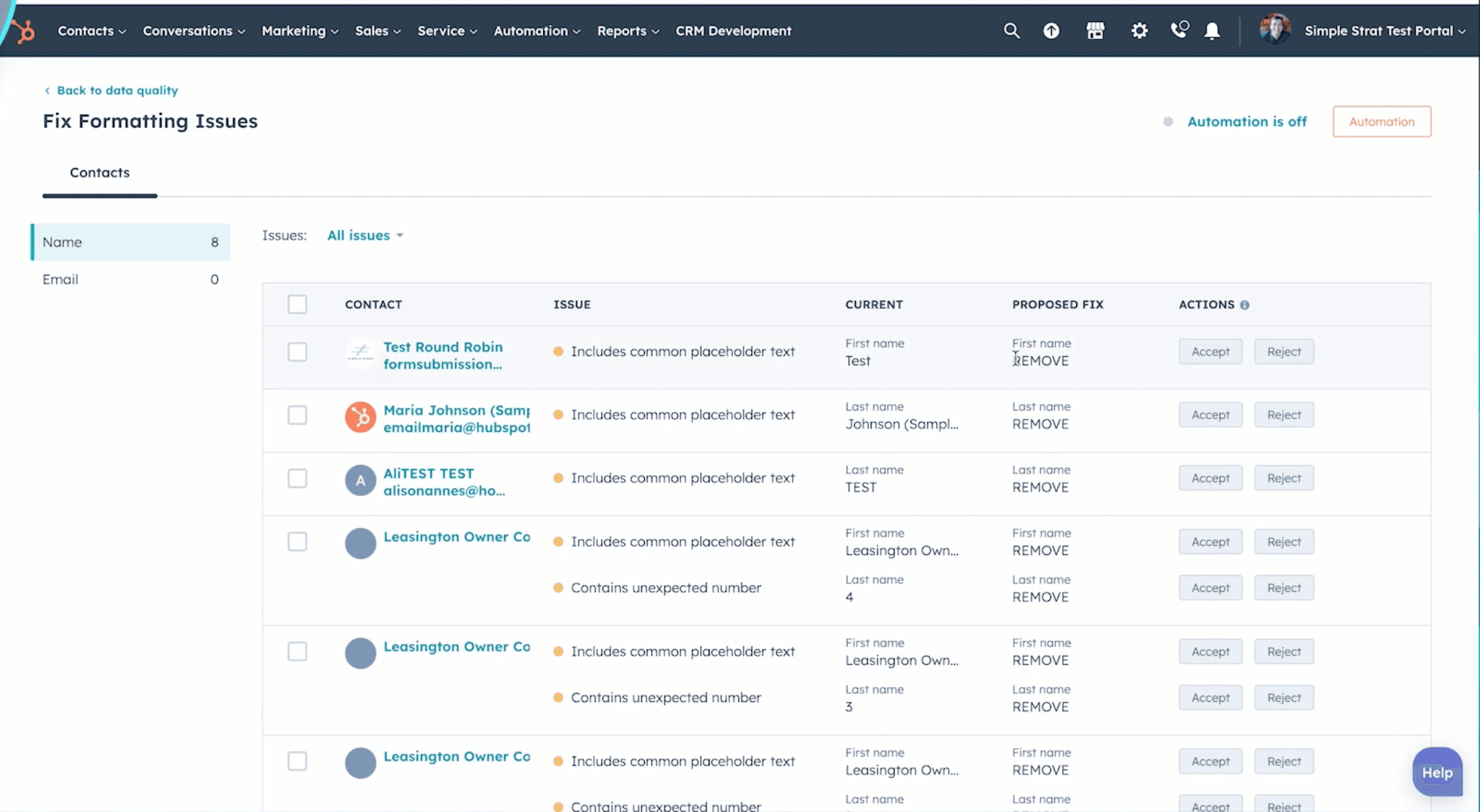 Alt text: HubSpot data quality automation feature