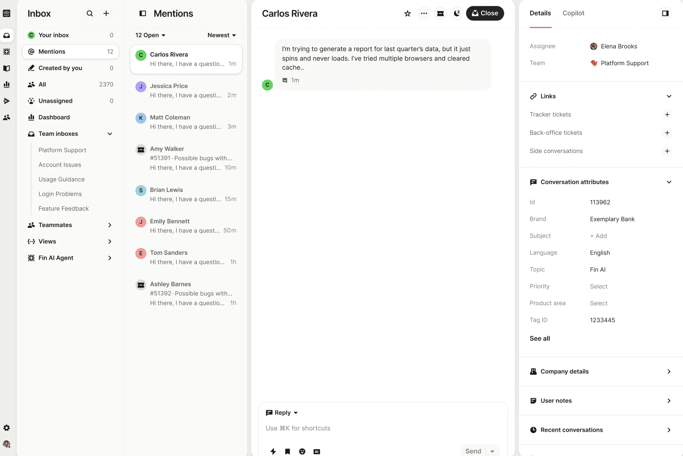 Alt text: Intercom customer support platform user interface