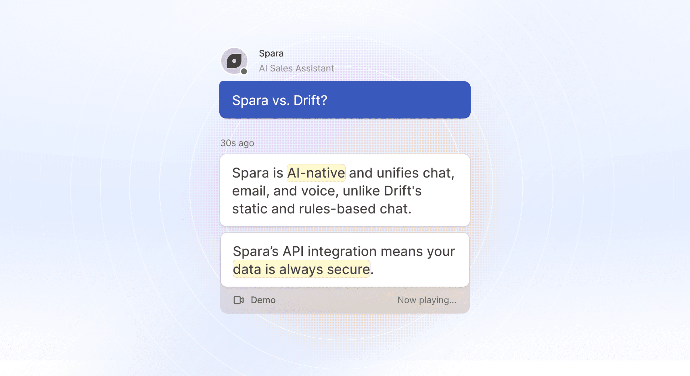 Spara chatbot conversation where the user is comparing Spara and Drift
