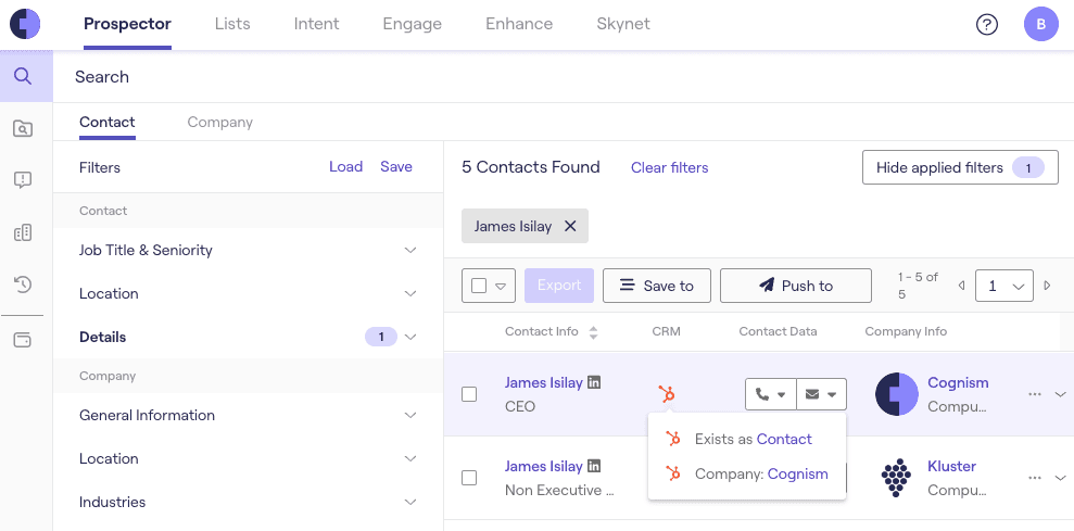 Cognism syncing contacts to HubSpot