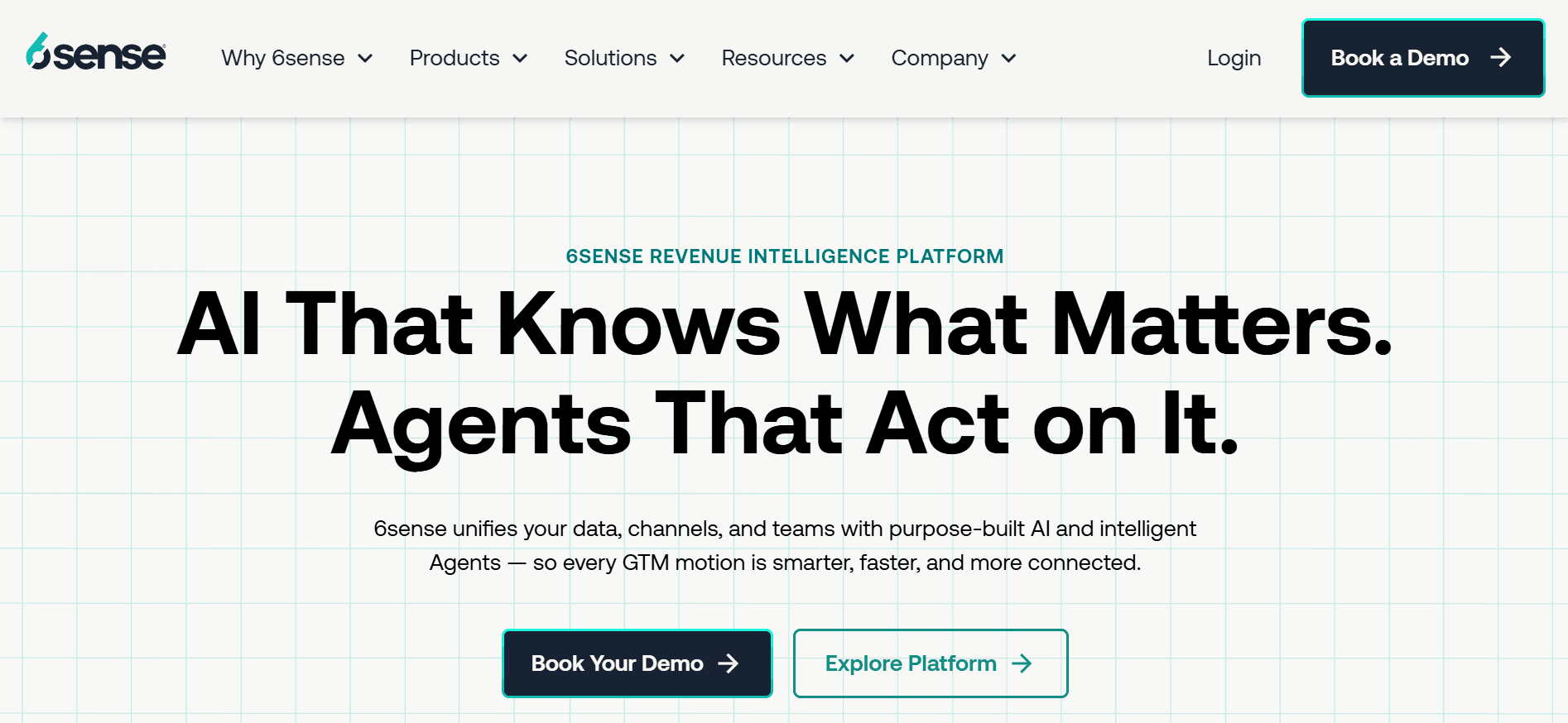 6sense AI revenue intelligence platform highlighting AI agents that unify GTM data, automation, and drive sales insights